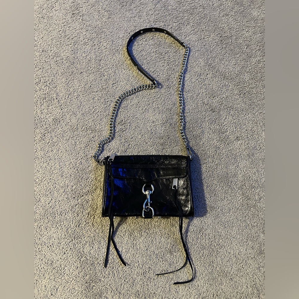 REBECCA MINKOFF LEATHER PURSE BLACK CLUTCH CROSSBODY SHOULDER BAG‎ STUDDED